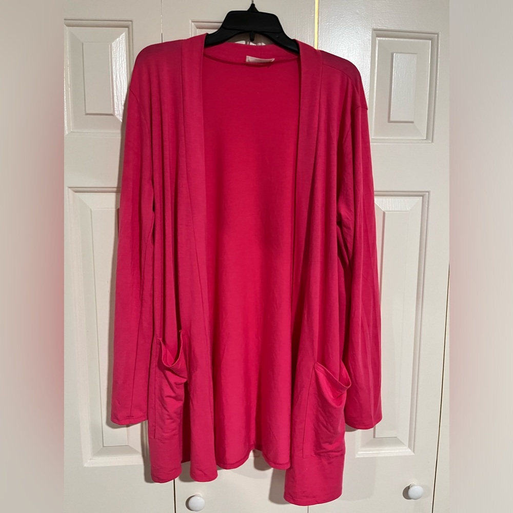 ZENANA SLOUCHY POCKET OPEN CARDIGAN‎ PLUS SIZE 2X Hot Pink